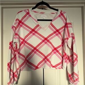 Colsie Pink and White Checkered V-Neck Sweater